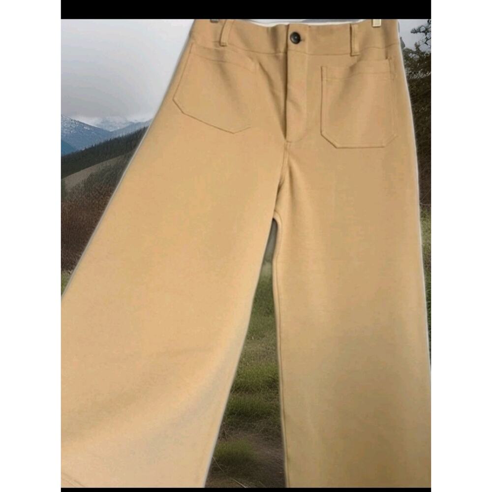 Anthropologie Colette Cropped Wide-Leg Pants Maeve Knit Khaki 30 - Picture 4 of 6